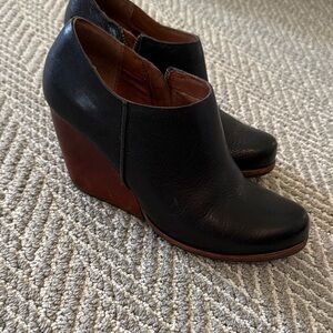 Kork-Ease Black and Brown Wedge Ankle Boots